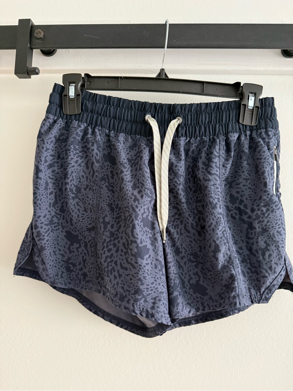 Vuori Clementine Navy Animal-Print Athletic Shorts with White Drawstring